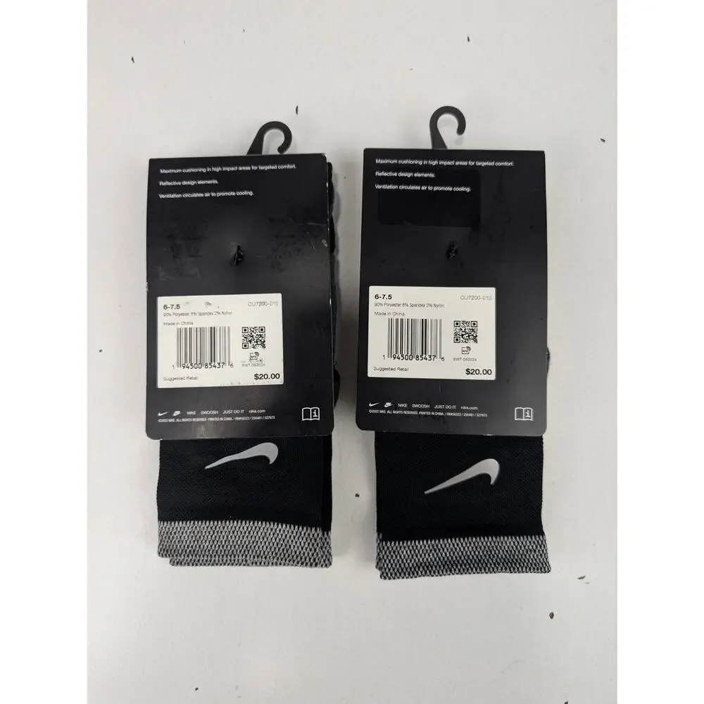 Nike 2 pk Dri-Fit Spark Cushioned Ankle Running Socks - Black - W7.5-9 M6-7.5